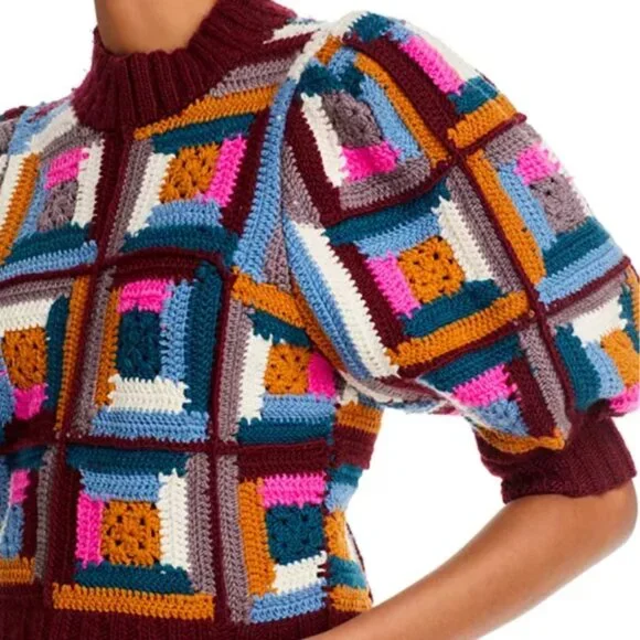 NWOT Sea New York Camryn Puff Sleeve Wool Colorful Sweater XXS $465 - Picture 7 of 10